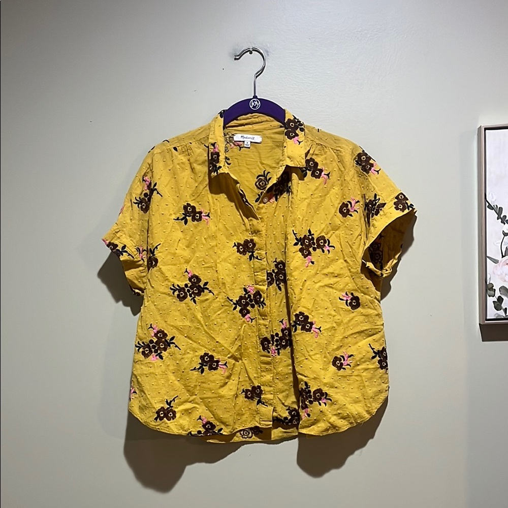 🌸Madewell Floral Embroidered Yellow Shirt